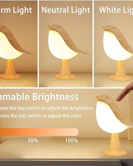 Bird Small Desk Lamp, Night Light for Bedroom, Cordless Table Lamp with 3 Color Temperature and Touch Sensor, Rechargeable Bedside lamp - LeafyLoom