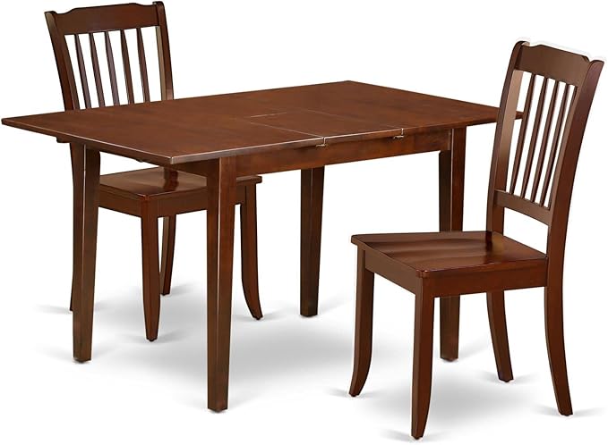 East West Furniture NODA3-MAH-W 3 Piece Dinette Set for Small Spaces Contains a Rectangle Dining Table with Butterfly Leaf and 2 Dining Room Chairs, 32x54 Inch, Mahogany - LeafyLoom