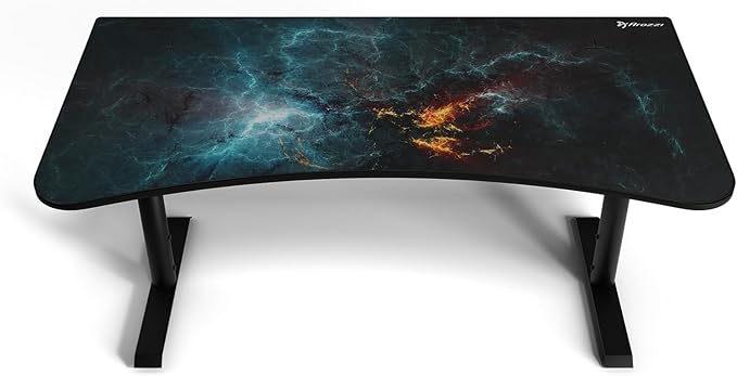 Arozzi Arena Special Edition Ultrawide Curved Gaming and Office Desk with Full Surface Water Resistant Desk Mat Custom Monitor Mount Cable Management Cut Outs - Omega - LeafyLoom