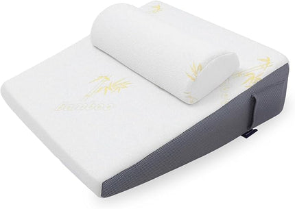 Bed Wedge Pillow Set for Sleeping, Triangle Pillow Wedge with Half Moon Memory Foam Bolster for Acid Reflux, Gerd, Snoring and Relief Support for Legs, Knee Elevation,Removable Cover - LeafyLoom