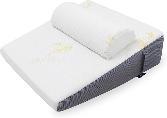 Bed Wedge Pillow Set for Sleeping, Triangle Pillow Wedge with Half Moon Memory Foam Bolster for Acid Reflux, Gerd, Snoring and Relief Support for Legs, Knee Elevation,Removable Cover - LeafyLoom