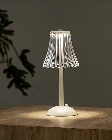 Cordless Table Lamp for Kitchen Home,Table,Dining Room, Gold Rechargeable Lamps, USB Charge 12'' Tall LEDPortable Outdoor Indoor Table Lamp with Dimmer (Flower-White) - LeafyLoom