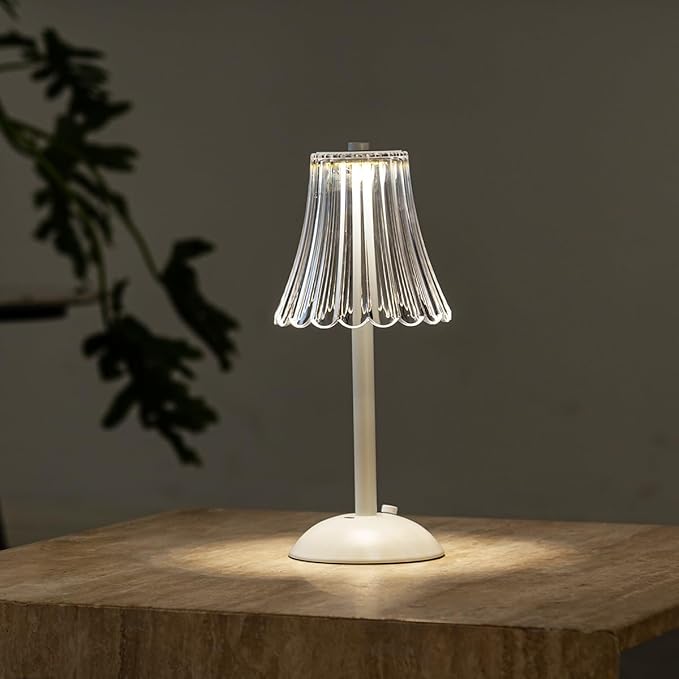 Cordless Table Lamp for Kitchen Home,Table,Dining Room, Gold Rechargeable Lamps, USB Charge 12'' Tall LEDPortable Outdoor Indoor Table Lamp with Dimmer (Flower-White) - LeafyLoom