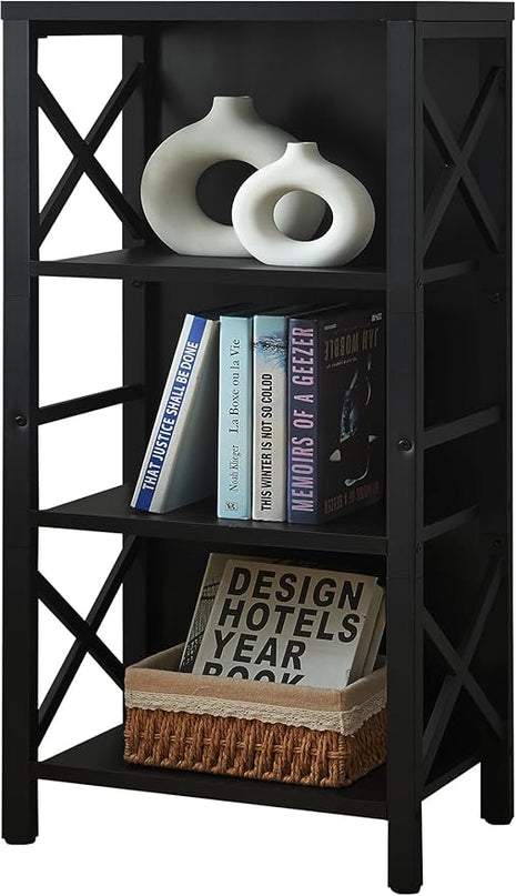 Bookcase, Industrial Small Bookshelf,4-Tier Narrow Bookcase Storage Organizer, Small Book Shelf for Small Spaces, Living Room, Bedroom and Home Office, Black - LeafyLoom
