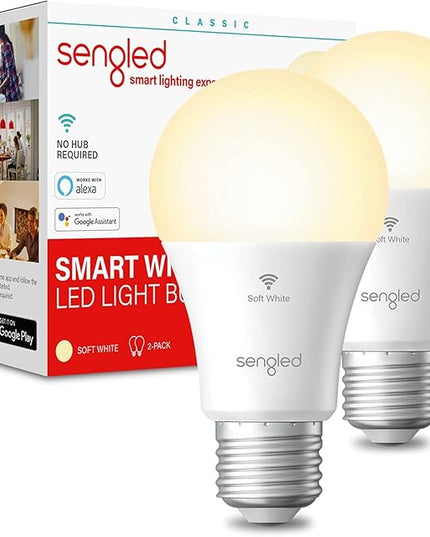 Sengled Alexa/Google Smart WiFi Light Bulbs, A19 Soft White 2700K, 800LM, No Hub - 2 Pack Sengled