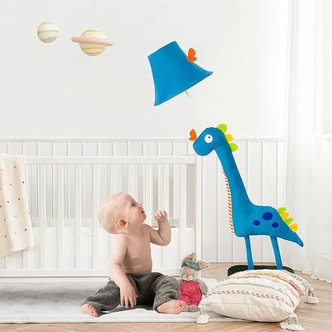 Kids Floor Lamp, Blue Dinosaur Design 50 Inch Modern Floor Lamp for Bedroom, Hand-Stitched Toy Standing Lamp for Living Room, Package Come with an E26 LED Bulb - LeafyLoom