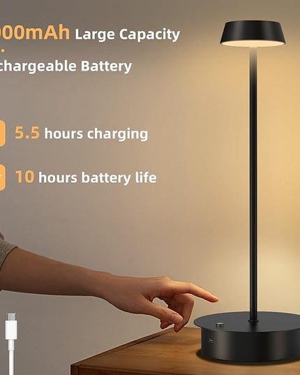 Rechargeable LED Table Lamp - Cordless Table Lamp with Touch Control, Portable LED Desk Lamp 3 Color Stepless Dimmable Modern Lamp for Restaurant/Dinner/Bedroom/Outdoor IP65 Waterproof - Green - LeafyLoom
