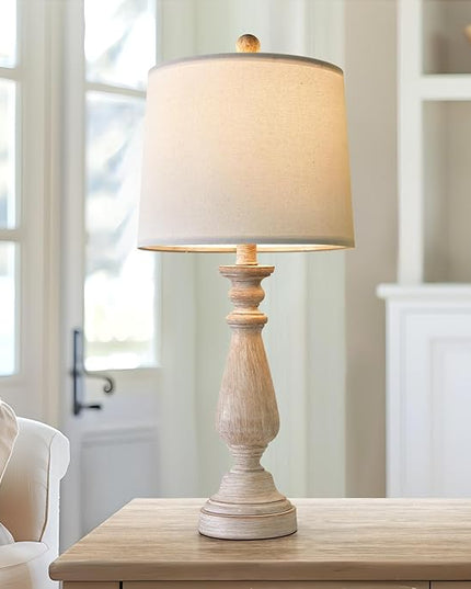 PORTRES 24.5" Mid Century Single Table Lamp for Living Room Farmhouse Linen Bedside Lamps for Bedroom Kids Room Dorm Office Rustic Lamps for End Table Nigntstand Resin - LeafyLoom