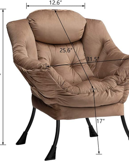 HollyHOME Modern Fabric Large Lazy Chair, Accent Oversized Comfy Reading Chair, Thick Padded Cozy Lounge Chair with Armrest, Steel Frame Leisure Sofa Chair for Living Room, Bedroom, Dorm, Dark Brown - LeafyLoom
