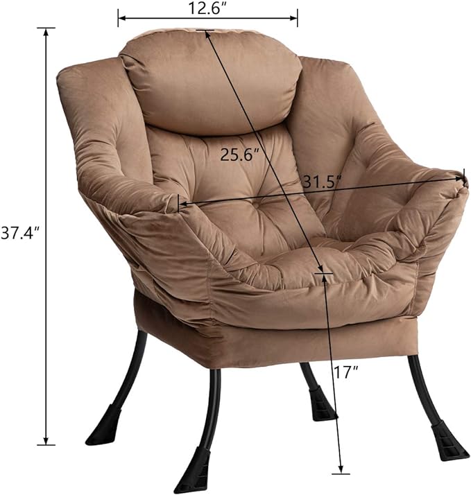 HollyHOME Modern Fabric Large Lazy Chair, Accent Oversized Comfy Reading Chair, Thick Padded Cozy Lounge Chair with Armrest, Steel Frame Leisure Sofa Chair for Living Room, Bedroom, Dorm, Dark Brown - LeafyLoom