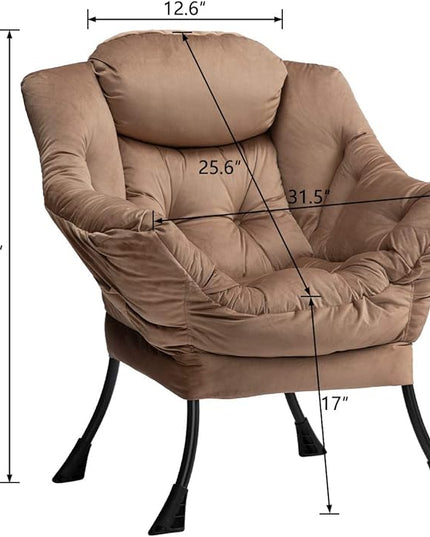 AbocoFur Modern Fabric Large Lazy Chair, Accent Oversized Comfy Reading Chair, Thick Padded Cozy Lounge Chair with Armrest, Steel Frame Leisure Sofa Chair for Living Room, Bedroom, Dorm, Dark Brown - LeafyLoom