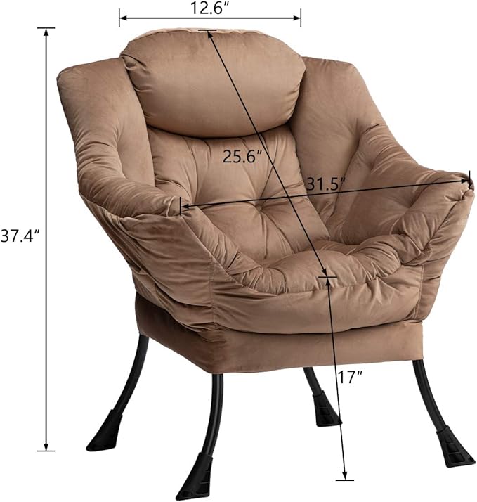 AbocoFur Modern Fabric Large Lazy Chair, Accent Oversized Comfy Reading Chair, Thick Padded Cozy Lounge Chair with Armrest, Steel Frame Leisure Sofa Chair for Living Room, Bedroom, Dorm, Dark Brown - LeafyLoom