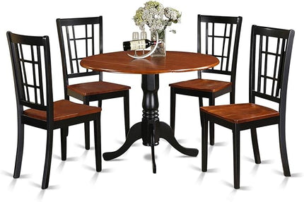 East West Furniture DLNI5-BCH-W 5 Piece Modern Set Includes a Round Wooden Table with Dropleaf and 4 Dining Chairs, 42x42 Inch - LeafyLoom
