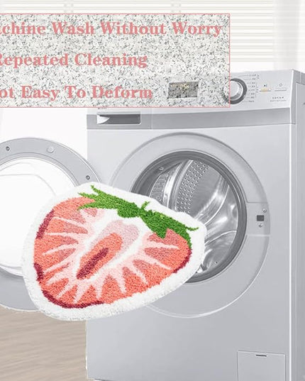 Strawberry Fruit Shaped Rug Fruits Bath Mat Rug Non-Slip Bathroom Door Mat for Bedroom Bathroom Kitchen Cartoon Area Rug for Shower Room Soft Bathmat Home Decor - LeafyLoom