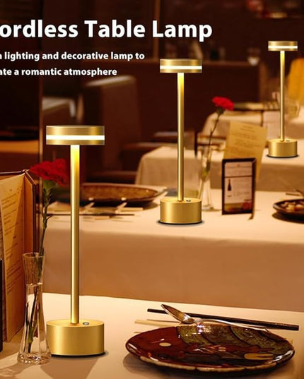 Cordless Metal Desk Lamp,Portable LED Table Lamp with Touch Sensor,3 Color Rechargeable Lamp,3-Levels Brightness Lamp,Night Light for Kids Nursery,Bedside Lamp,Dining Room Lamp (Gold) - LeafyLoom