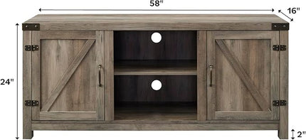 Walker Edison Larae Modern Farmhouse Barn Door Stand for TVs up to 65 Inches, Without Fireplace, Sable Grey - LeafyLoom