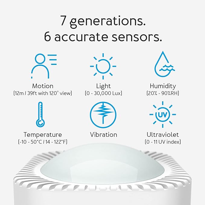Aeotec MultiSensor 7, 6-in-1 Zwave Sensors Contains Monitor Motion, Temperature, Light, Humidity, UV, and Vibration, Z-Wave Plus, Gen7, S2, SmartStart Enabled, Compatible with Zwave Hub Smartthings Aeotec