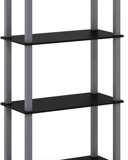 Furinno Turn-N-Tube 4-Tier Multipurpose Shelf Display Rack, Square Tube, Black/Grey - LeafyLoom