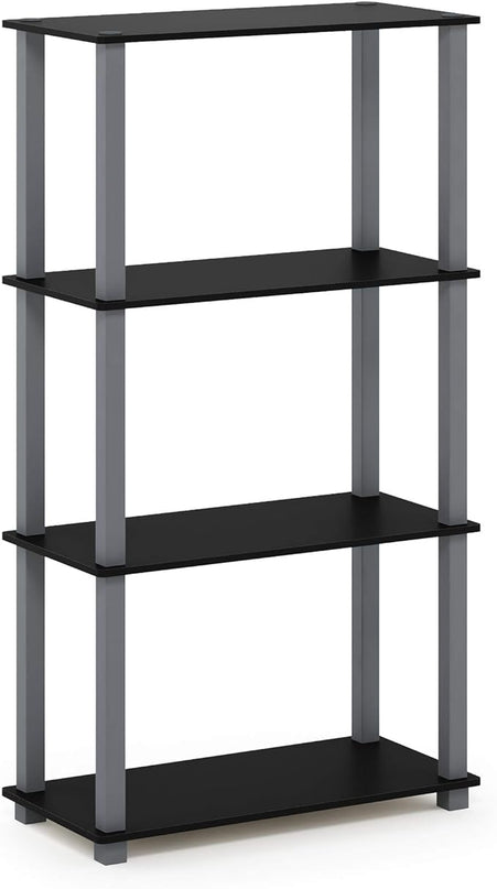 Furinno Turn-N-Tube 4-Tier Multipurpose Shelf Display Rack, Square Tube, Black/Grey - LeafyLoom