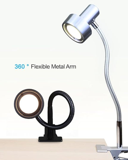 O’Bright LED Clip on Light for Bed Headboard/Desk, Dimmable LED Desk Lamp with Metal Clamp, 5W LED, Flexible Gooseneck, Adjustable Brightness for Eye-Care Reading, Vintage Design (Aluminum) - LeafyLoom