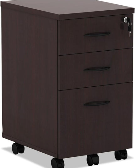Alera ALEVA572816MY 15.88 in. x 20.5 in. x 28.38 in. Valencia Series 3-Drawer Mobile File Pedestal - Mahogany - LeafyLoom