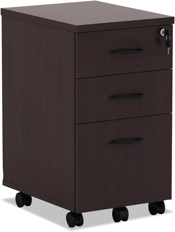 Alera ALEVA572816MY 15.88 in. x 20.5 in. x 28.38 in. Valencia Series 3-Drawer Mobile File Pedestal - Mahogany - LeafyLoom