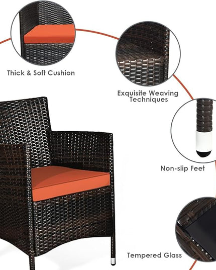 Goplus 4-Piece Rattan Patio Set, Outdoor/Indoor Wicker Conversation Set for Pool, Backyard, Lawn, Wicker Chairs and Sofa with Soft Cushion, Rattan Furniture with Tempered Glass Coffee Table - LeafyLoom