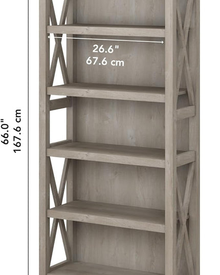 Bush Furniture Key West Tall 5 Shelf Bookcase in Washed Gray - LeafyLoom