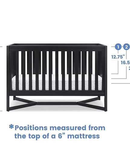 Delta Children Tribeca 4-in-1 Baby Convertible Crib + Simmons Kids Quiet Nights Crib and Toddler Mattress Made from Recycled Water Bottles/GREENGUARD Gold Certified [Bundle], Midnight Grey - LeafyLoom