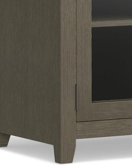 SIMPLIHOME Cosmopolitan SOLID WOOD Universal TV Media Stand, 72 inch Wide, Contemporary, Living Room Entertainment Center with Storage, for Flat Screen TVs up to 80 inches in Farmhouse Grey - LeafyLoom