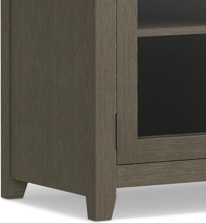 SIMPLIHOME Cosmopolitan SOLID WOOD Universal TV Media Stand, 72 inch Wide, Contemporary, Living Room Entertainment Center with Storage, for Flat Screen TVs up to 80 inches in Farmhouse Grey - LeafyLoom