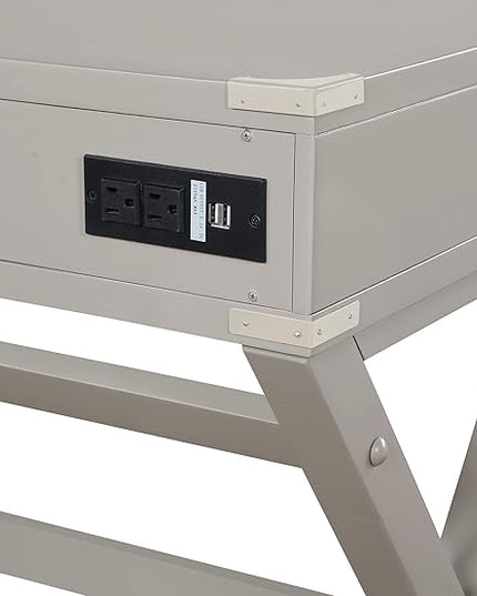 OSP Home Furnishings Wellington 46-Inch Writing Desk with Power Hub and 3 Storage Drawers, Grey - LeafyLoom