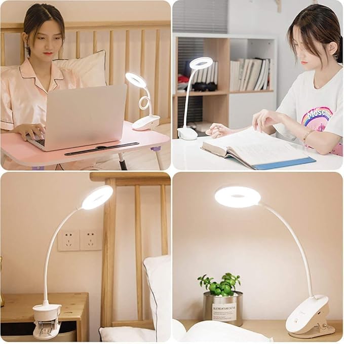 Clip on Lamp,Battery Powered Reading Lamp,Clip on Light for Bed Clip on Battery Light with 3 Brightness Level,USB Rechargeable, Reading Lamp - LeafyLoom