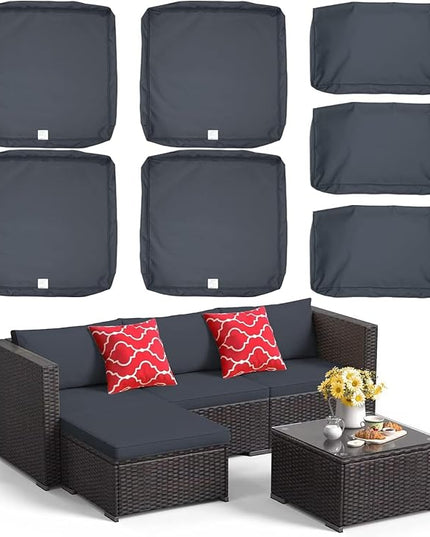 ClawsCover 7Pack Outdoor Seat and Back Cushions Replacement Covers Fit for 3/5 Pieces 4-Seater Wicker Rattan Patio Furniture Conversation Set Sectional Couch,Dark Gray-Large(Include Cover Only) - LeafyLoom