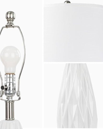 Table Lamp 25", Bedside Lamps for Bedroom Ceramic Desk Lamp White Lamp for Living Room End Table Lamps | 3-Way Dimmable Tall Nightstand Lamps Modern Geometric Lamp for Farmhouse Office(Bulb Included) - LeafyLoom