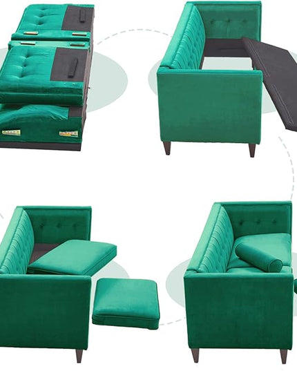 Dreamsir 58'' W Velvet Sofa, Mid-Century Love Seats Sofa Furniture with Bolster Pillows, Button Tufted Couch for Living Room, Tool-Free Assembly (Loveseat, Green) - LeafyLoom