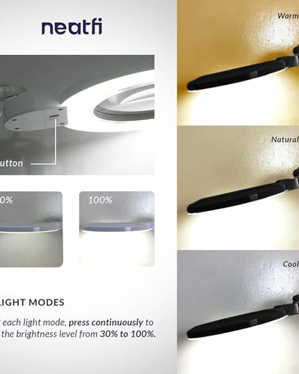 Neatfi XL Bifocals 1,200 Lumens Super LED Magnifying Lamp with Clamp, 3 Light Modes, Correlated Color Temperature Control (3000K-4500K-6000K), 12W, 120 Pcs SMD LED (Black, 6 Inch Lens) - LeafyLoom