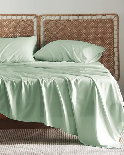 Bedsure California King Sheet Sets, Cooling Sheets, Rayon Derived from Bamboo, Deep Pocket Up to 16", Breathable & Soft Bed Sheets, Hotel Luxury Silky Bedding Sheets & Pillowcases, Sage Green - LeafyLoom