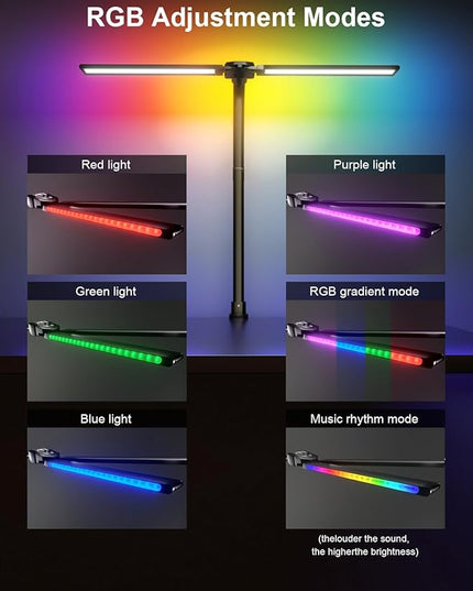RGB Double Swing Arm Desk Lamp - 24W Ultra Bright Auto Dimming Desk Light, Multi-Angle Adjustment, Touch Control Desktop Lamp- Ideal for Home Office, Gaming, Reading, Work - LeafyLoom