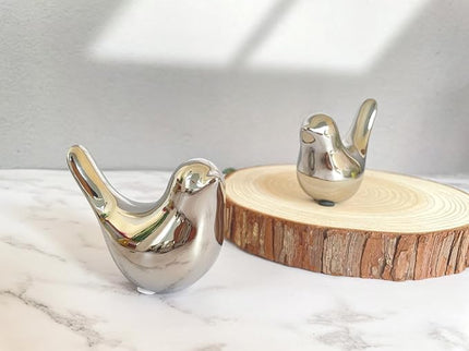 Cute Shelf Decor Birds, Small Animal Figurines Home Decor, Ceramic Silver Birds Shelf Decorations for Living Room Bedroom Bookshelf Table Top - LeafyLoom