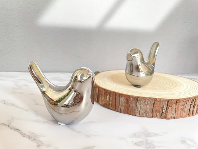 Cute Bedroom Decor Birds, Silver Cute Home Decor, Small Table Decor Items, Modern Silver Cute Decor for Living Room Shelf Bookshelf Table Top - LeafyLoom