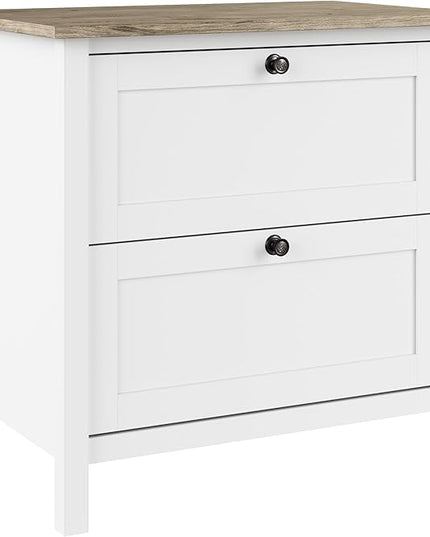 Bush Furniture Mayfield 2 Drawer Lateral File Cabinet in Pure White and Shiplap Gray - LeafyLoom