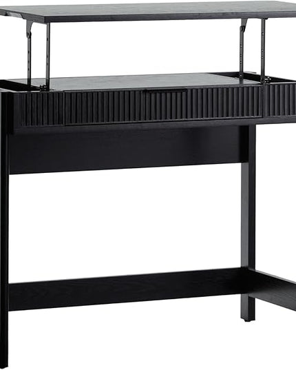 Walker Edison Office Writing and Computer Desk Spacious Desktop, Complementary in Living Spaces, 38 Inch, Reeded Lift-Top Black - LeafyLoom