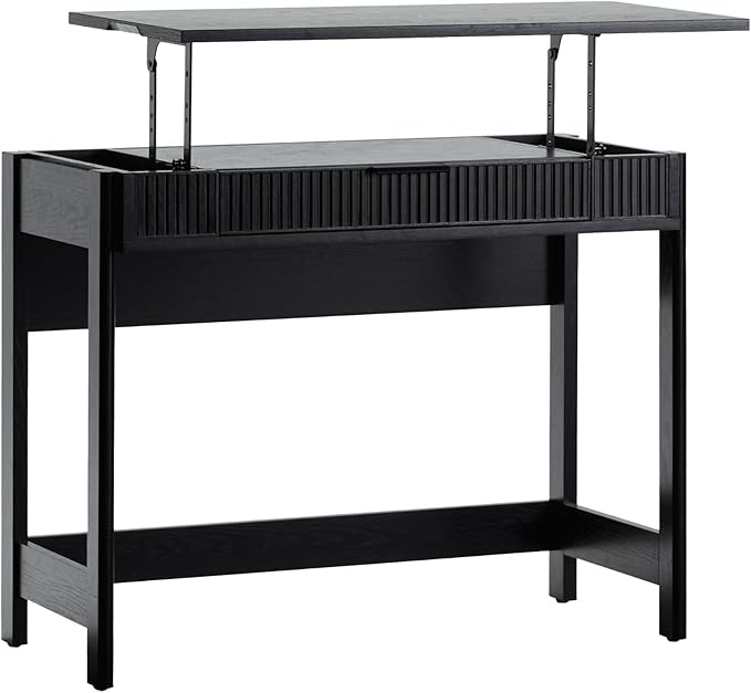 Walker Edison Office Writing and Computer Desk Spacious Desktop, Complementary in Living Spaces, 38 Inch, Reeded Lift-Top Black - LeafyLoom