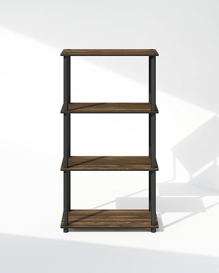 Furinno Turn-N-Tube 4-Tier Multipurpose Shelf Display Rack, Shelving Unit, Bookcase, Columbia Walnut/Black - LeafyLoom