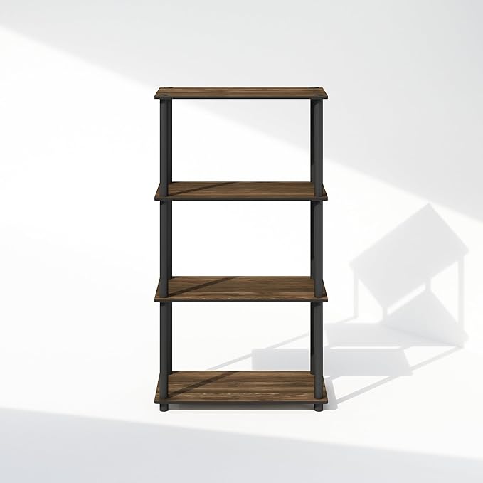 Furinno Turn-N-Tube 4-Tier Multipurpose Shelf Display Rack, Shelving Unit, Bookcase, Columbia Walnut/Black - LeafyLoom