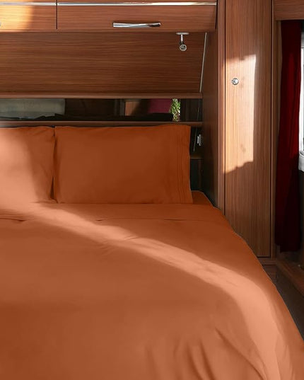Mellanni RV Short Queen Sheets - 4 PC Iconic Collection Bedding Sheets & Pillowcases - Hotel Luxury, Extra Soft, Cooling Bed Sheets - Deep Pocket up to 10 inch (RV/Short Queen, Terracotta) - LeafyLoom