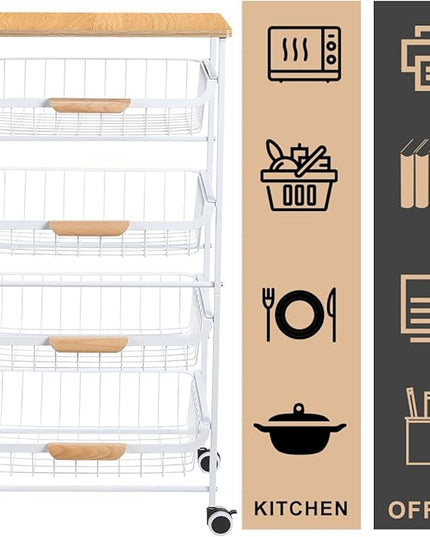 HEOMU 5 Tier Rolling Kitchen Storage Cart, Metal Microwave Stand Kitchen Island Cart on Wheels with Storage for Kitchen, Bathroom, Living Room, Bar, Office, White - LeafyLoom