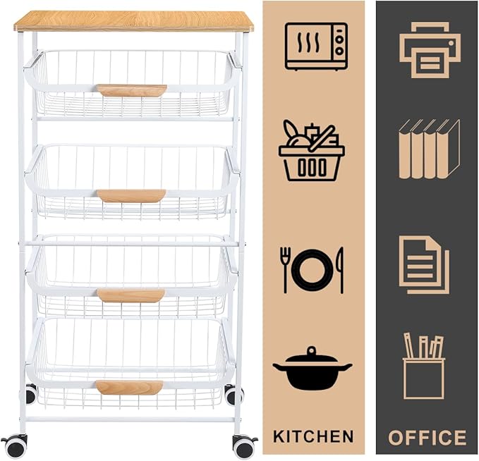 HEOMU 5 Tier Rolling Kitchen Storage Cart, Metal Microwave Stand Kitchen Island Cart on Wheels with Storage for Kitchen, Bathroom, Living Room, Bar, Office, White - LeafyLoom