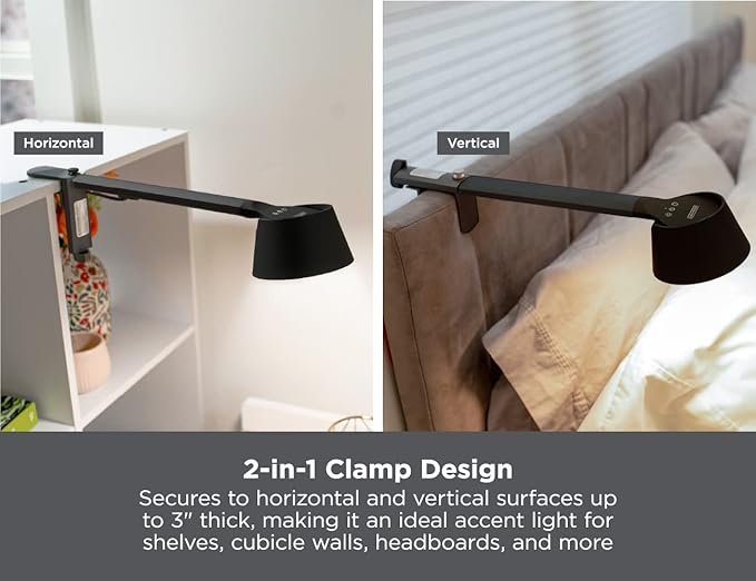 BLACK+DECKER Verve Designer LED Clamp Light, Fits Shelves, Cubicles & Headboards, True White LED + 16M RGB Colors - LeafyLoom